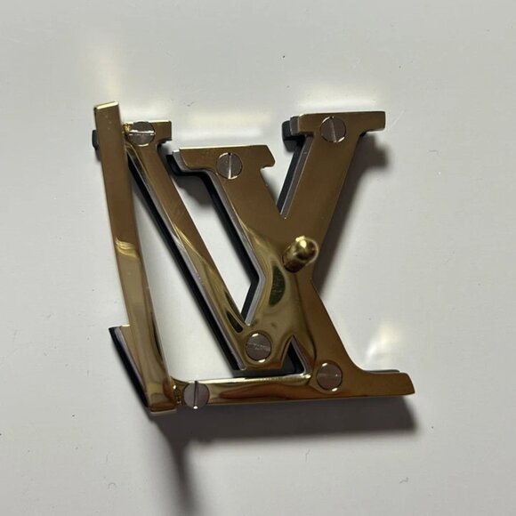 Louis Vuitton LV Initials Gold Trio Belt Buckle ONLY Reversible Black 40mm - Picture 2 of 4